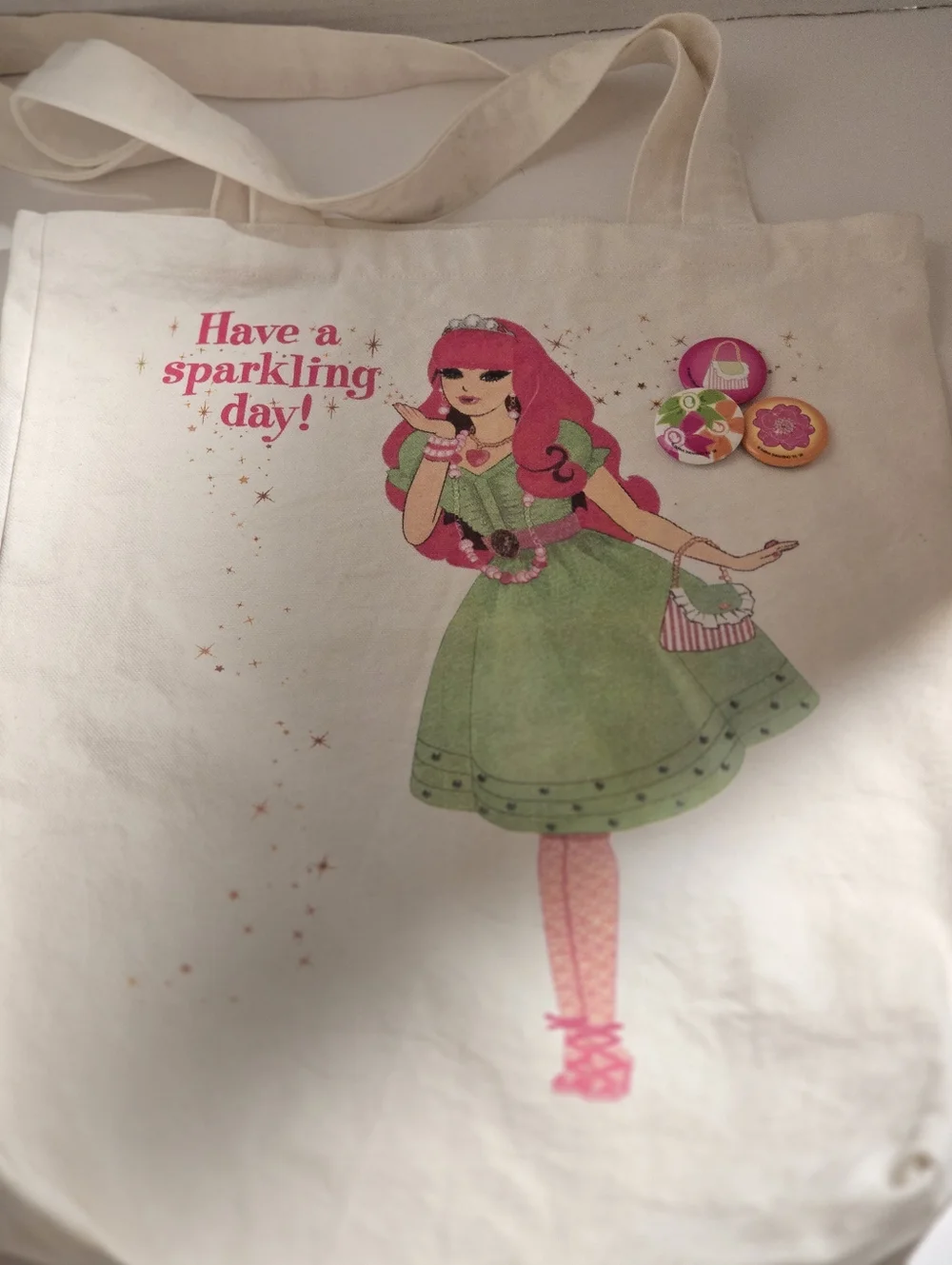 Canvas Tote Bag with Green Dress Print - Have a Sparkling Day